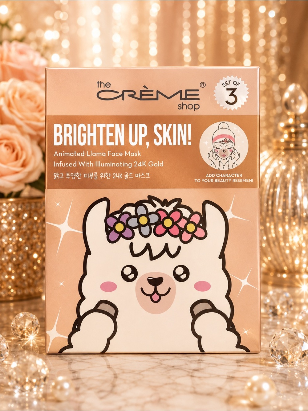 The Crème Shop Brighten Up, Skin! Llama Sheet Mask Set 3, 24K Gold